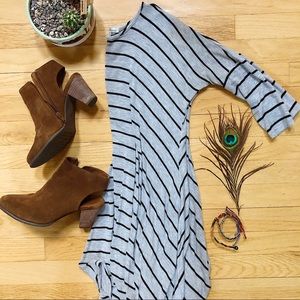 Grey and Black Striped T-Shirt Dress